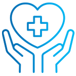 icon of hands cupping a heart with a medical cross inside